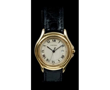 Gentlemen's Cartier Panthere gold (18ct) wristwatch with quartz movement, champagne coloured dial with Roman numerals, centre