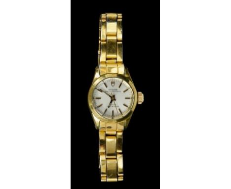 Ladies' Tudor Oyster Princess wristwatch in gold plated case on bracelet, silver dial with baton numerals and centre sweep se