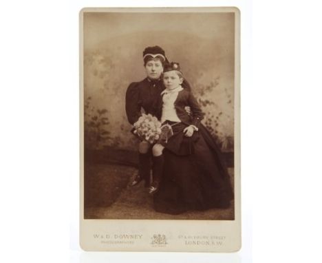 HRH Princess Beatrice (youngest daughter of Queen Victoria) with her son Prince Maurice of Battenburg on her knee - portrait 
