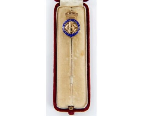 HRH Prince Christian of Schleswig Holstein - rare Victorian gold and enamel presentation stick pin with crowned CA monogram w