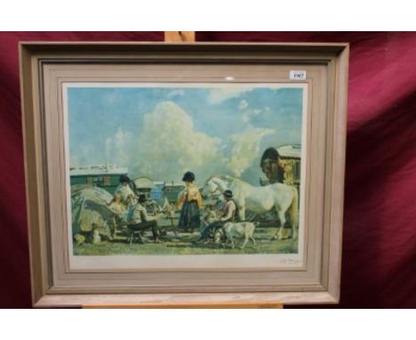 Sir Alfred Munnings (1878 - 1959), signed print - A Gypsy Encampment, published by Frost & Reed 1927, in glazed frame, 45cm x
