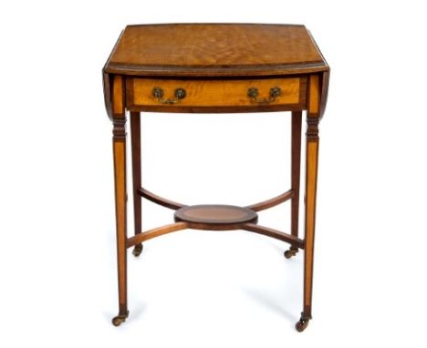 Victorian satinwood oval drop-leaf side table with rosewood crossbanding, single drawer below, on square taper legs with unde