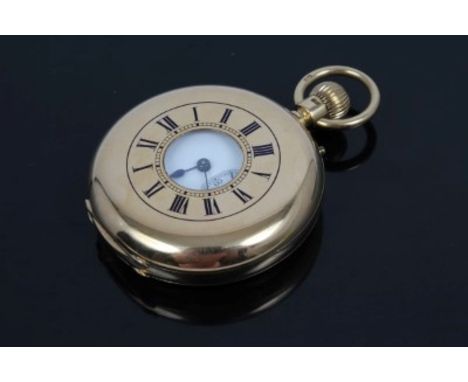 Edwardian gentlemen's gold (18ct) keyless half hunter pocket watch, three quarter plate movement signed Kingdon, Ipswich with