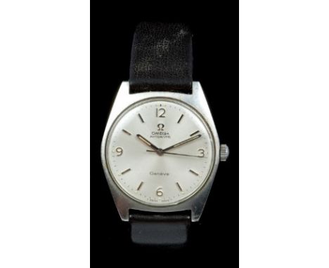 1970s gentlemen's Omega automatic wristwatch in stainless steel case with brushed steel dial and arabic and baton numerals, c