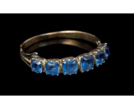 George III ring with six square cut blue stones in closed back collet setting, on tapered shank.  Ring size O½ CONDITION REPO