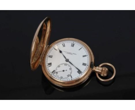 Gentlemen's gold (9ct) keyless hunter pocket watch by Thomas Russell & Son, Liverpool. The case approximately 5cm CONDITION R