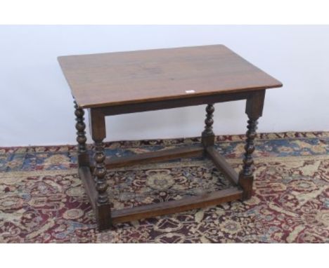 17th century-style oak side table with bobbin-turned legs joined by stretchers, 95cm wide