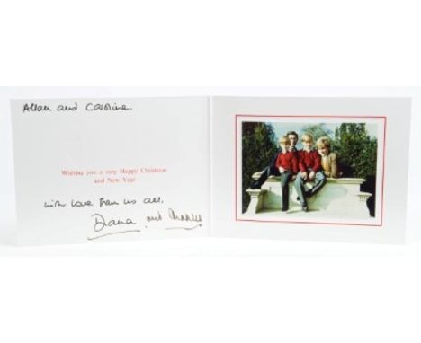 TRH The Prince and Princess of Wales - signed 1990 Christmas card sent to their bodyguard 'Allan and Caroline with love from 