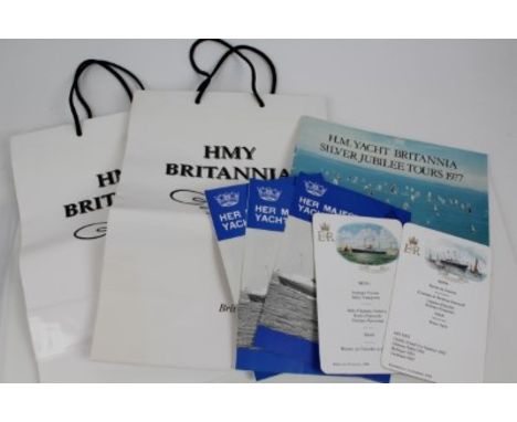HMY Britannia - two menu cards 19th July 1984 Toronto and 11th December 1992 Leith, The Royal Yacht Silver Jubilee Tours 1977