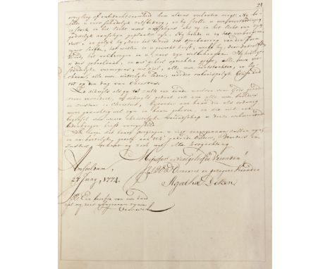 DEKEN, Agatha ('Aagje') (1741-1804). Letter to Maartje (Agge) Kool. Amsterdam, June 27th 1774. Ms. on paper, paginated 1-21 i