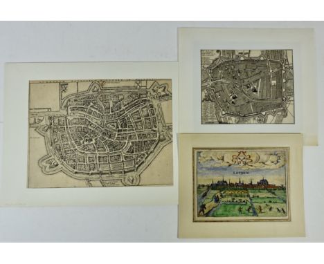 LOW COUNTRIES -- LEIDEN -- LUGDUNUM BATAVORUM, Leyden in Hollant. (c. 1609). Engr. plan of the city in bird's eye perspective