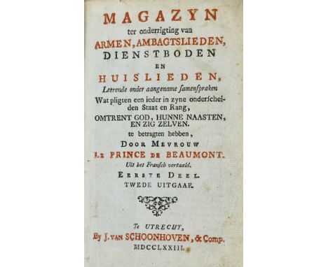BEAUMONT, (J.-M.) LEPRINCE DE. Magazyn ter onderrigting van Armen, Ambagtslieden, Dienstboden en Huislieden, Leerende onder a
