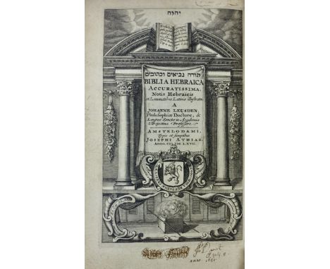 BIBLIA HEBRAICA accuratissima, notis Hebraicis et lemmatibus Lat. illustr. a J. Leusden. Amst., typis et sumpt. J. Athias, 16