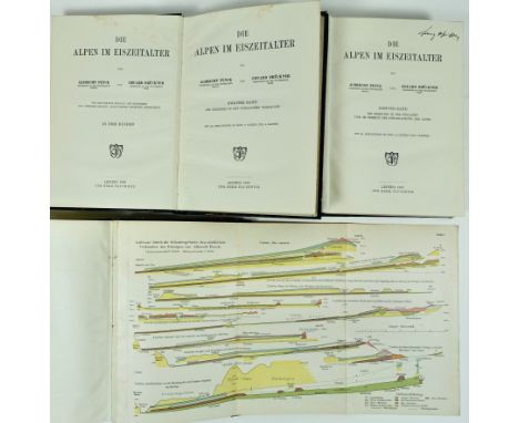 METEOROLOGY/CLIMATOLOGY -- PENCK, A. &amp; E. BRÜCKNER. Die Alpen im Eiszeitalter. Lpz., 1909. 3 vols. 1199 pp. W. 19 maps, 3