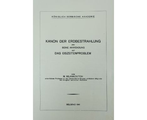 METEOROLOGY/CLIMATOLOGY -- MILANKOVITCH, M. Kanon der Erdbestrahlung und seine Anwendung auf das Eiszeitenproblem. Belgrade, 