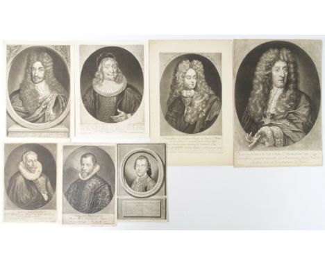 MEZZOTINTS -- COLLECTION of 24 mezzotint portraits of Dutch and German royalty, (German) scientists, men of state, etc. 17th-