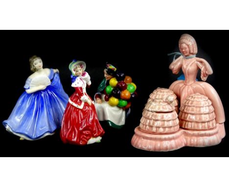A collection of ceramic figurines, to include Royal Doulton Elaine, The Old Balloon Seller (small), Christmas Morn (small) an