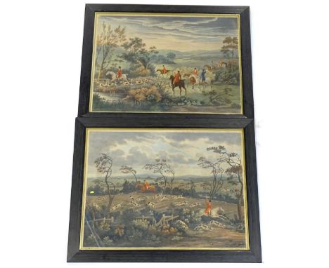 Read after Woolstenholme. Hunting scenes with huntsman, hounds etc., coloured engravings, a pair, 29cm x 52cm. (AF)Provenance