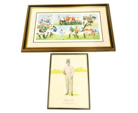 After Patrick Loam.  Rugby Heroes, artist signed limited edition print number 48/850 and a limited edition print of the crick