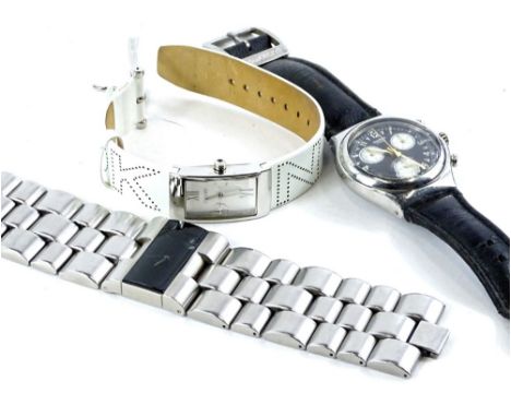 Three dress watches, to include a Storm three row stainless steel gent's wristwatch, a DKNY ladies wristwatch with white stra