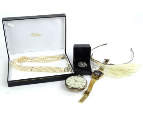 Modern jewellery and watches, to include a silver cased fob watch, with white enamel dial and Roman numerals, with seconds di