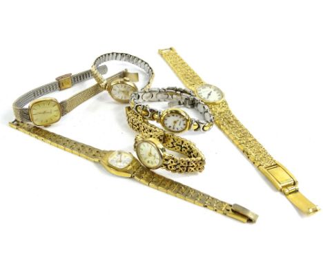 Various modern ladies wristwatches, comprising a 9ct gold Everite watch head on stainless steel bracelet, Regency, Timex, Per