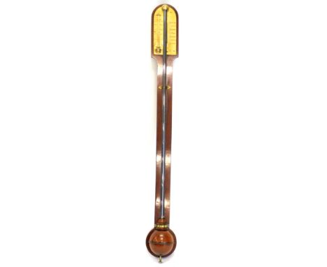 A 19thC stick barometer, with ivoreen thermometer and part turned cistern cover with brass mounts, 94cm L.