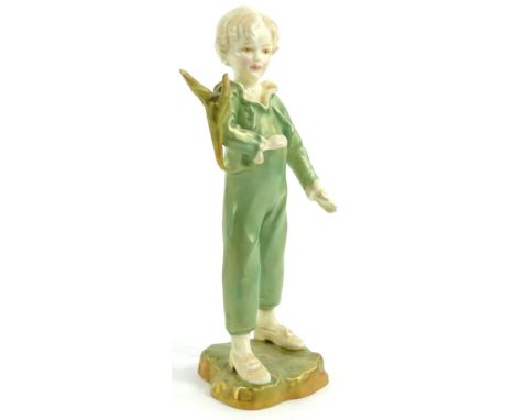 A Royal Worcester porcelain figure after F Doughty, the parakeet in green and gold, printed mark in black to underside, dated