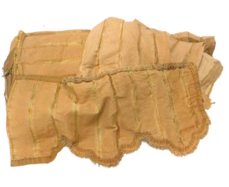 Various watered silk type curtains, with tassel borders, probably 19thC. (AF)