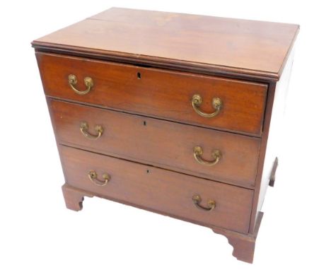 An early 19thC mahogany chest of three long drawers, on bracket feet, 87cm H, 94cm W, 60cm D.