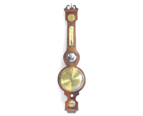 Somalvico, Holborn, a mid 19thC wheel barometer, with silvered thermometer and engraved dial, simulated ivory knop etc., 111c