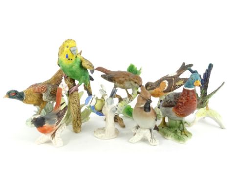 A collection of Goebel and other birds, to include a Budgerigar, Blue Tit, Mallard, Pheasant etc. (9).