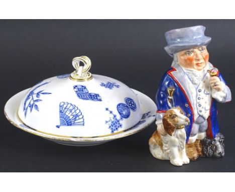 A Royal Worcester aesthetic movement muffin dish and cover, decorated with fans, scrolls etc., in the oriental style, printed