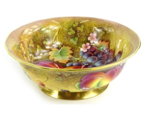 A Royal Worcester porcelain bowl, decorated with fruit by P Platt, printed mark in black to underside, in associated fitted b