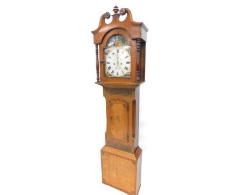 Balthazar Musson Louth, a mid 19thC oak and mahogany longcase clock, the case with swan neck pediment, and turned pillars to 