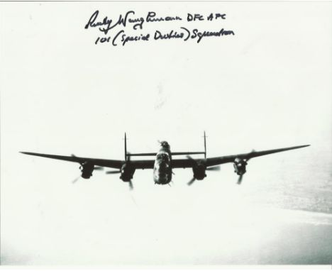  WW2 Bomber Pilot: 8x10 Inch Photo Signed By Rusty Waughman DFC, Who Flew Lancaster Bombers With No101 Special Duties Squadro