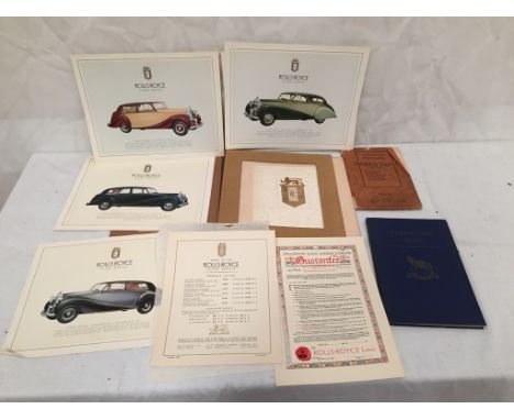 Rolls Royce vintage Silver Wraith embossed paperwork to inc blank guarantee, Morris 8 manual, Transport Saga The Pack Horse, 