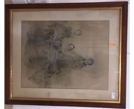 English School (19th century): Family portrait study, pencil drawing, 59 x 45 cm
