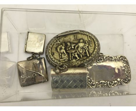 Five HM silver items to inc golfing vesta, card case and Continental snuff box