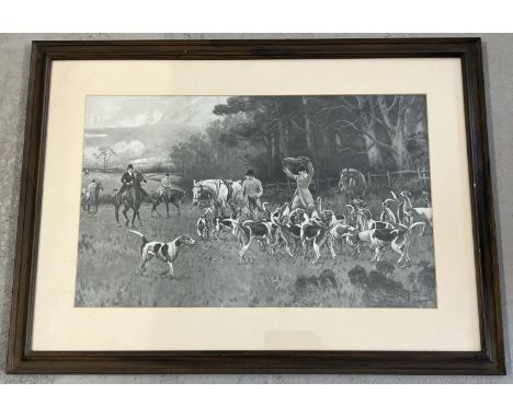 Gilbert Scott Wright (1880 - 1958) - antique fox hunting print. In dark wood frame. Frame size approx. 54cm x 75cm. 