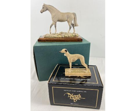 2 boxed resin animal collectors figures. A Teviotdale grey horse, modelled by R Wallis, signed to base and on a wooden plinth