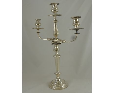 A Pair of Silver plated Single or Triple Light Candelabra, the candelabra of classical design, circular sconces with floral a