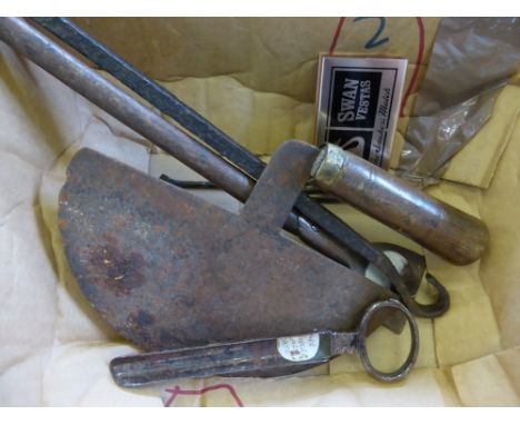 A Collection of Miscellaneous Hand Tools, including Georgian cheese scoop. (5)