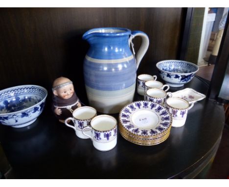 A Quantity of Porcelain, including six Wedgwood coffee cans and saucers, two Chinese blue and white bowls, Grey's pottery mil