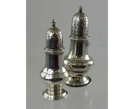 Two Antique Solid Silver Georgian Peppers, London hallmark, the first dated 1820 m.m R J (damage to base) and the second Lond