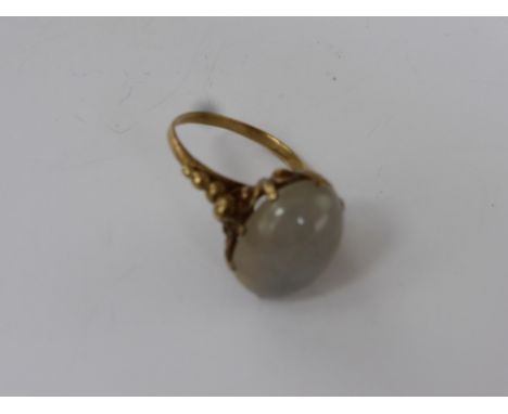 A Lady's Gold and Vintage Moonstone Ring, moonstone 16 x 12 mm, size 0, approx 4.8 gms  together with a lady's vintage silver