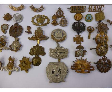 A Quantity of Original WWI and WWII Period Military Cap Badges, including Gloucester's, Lancashire, Australian, London Scotla