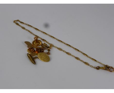 A Miscellaneous Collection of 9 ct Gold including Gentleman Cuff Links, lady's fob chain.