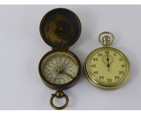 W. Watson & Son Brass Compass, together with a stop watch.