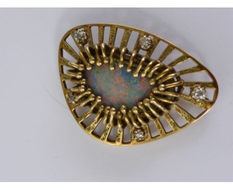 A Lady's 9ct Gold Opal and Diamond Brooch, the bespoke brooch having an opal to the centre in a sea anemone setting, surround